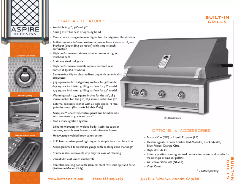 Page 1 de la notice Fiche technique Hestan Aspire EMBR36-NG-BU