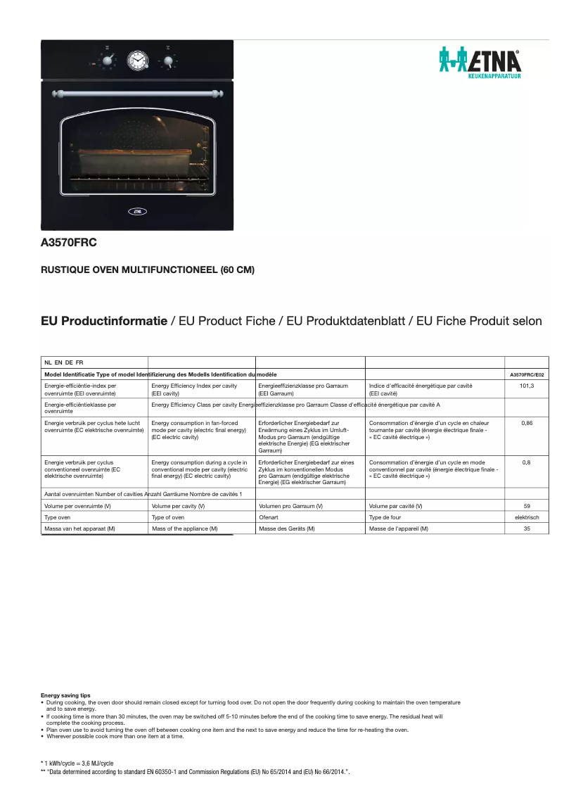 Page n°1 - Fiche technique Etna A3570FRC