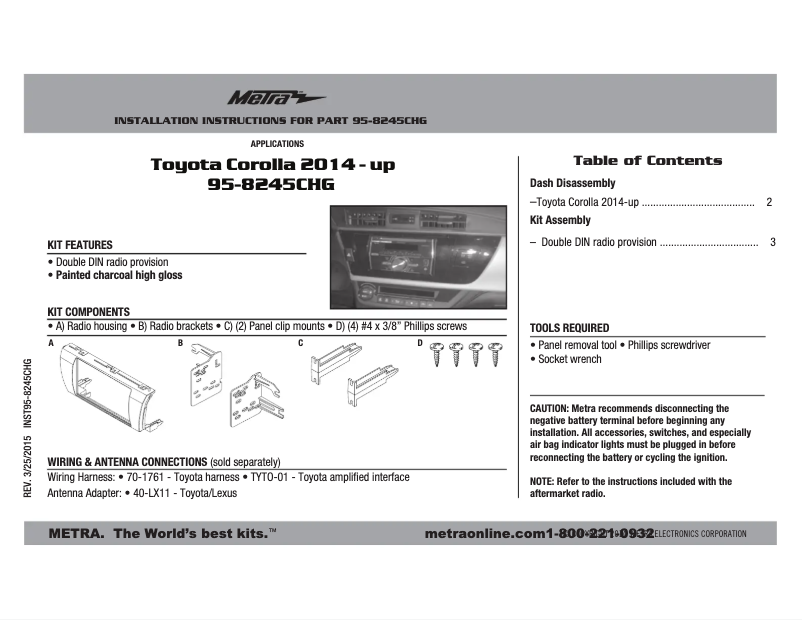 Page n°1 - Manuel utilisateur Metra 95-8245CHG