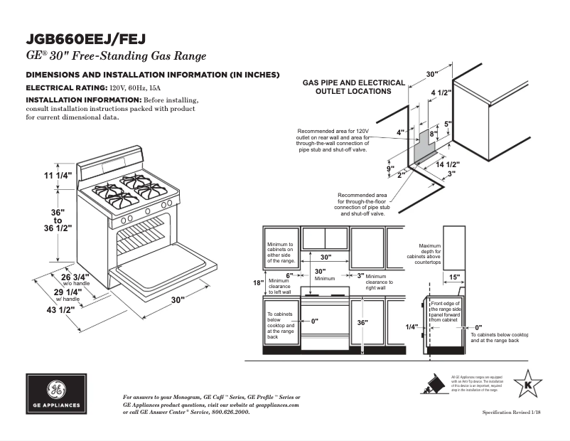 Page 1 de la notice Fiche technique GE JGB660FEJDS