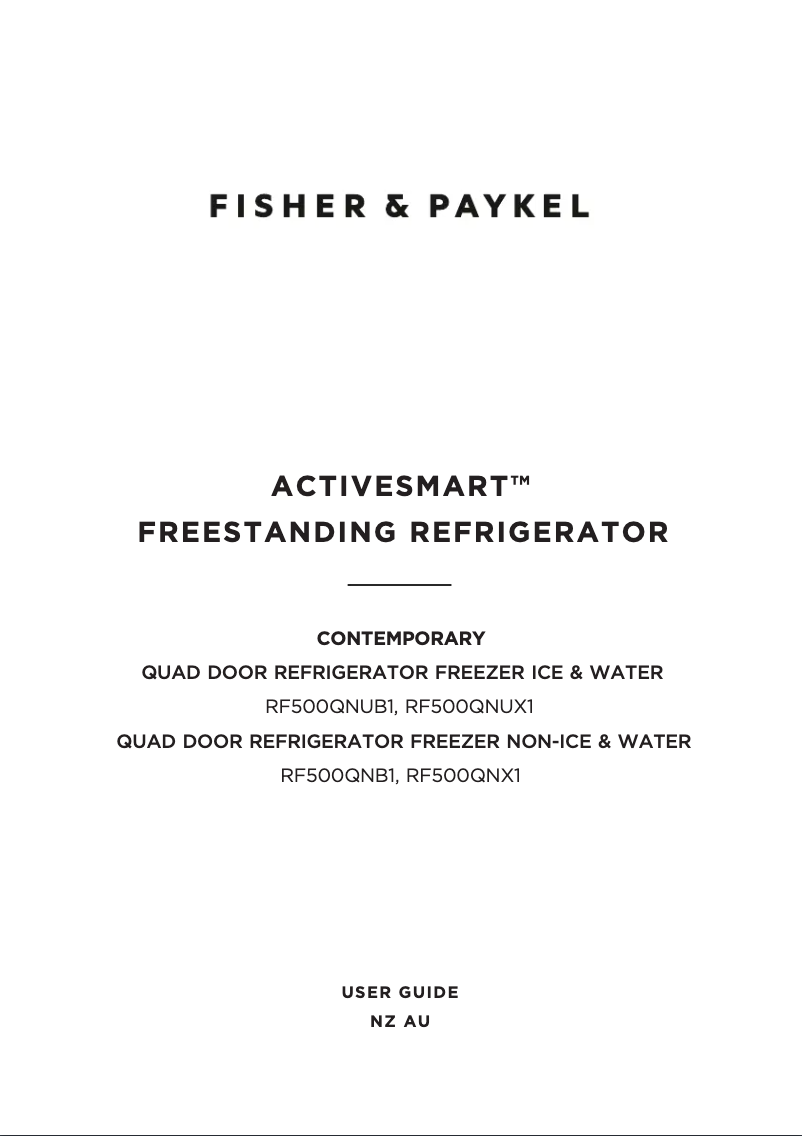 Page 1 de la notice Manuel utilisateur Fisher & Paykel RF500QNB1
