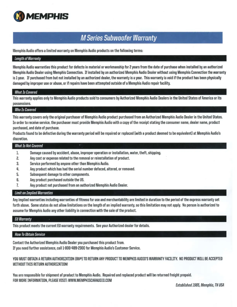 Page 1 de la notice Manuel utilisateur Memphis Audio MBE8SP