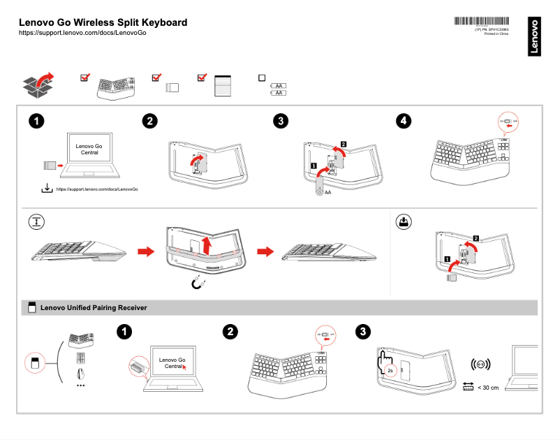 Page 1 de la notice Manuel utilisateur Lenovo Go Wireless Split Keyboard
