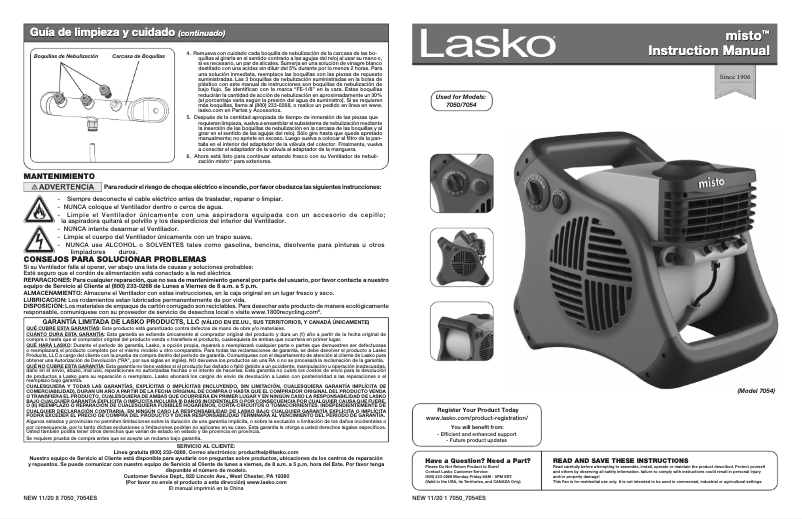 Page 1 de la notice Manuel utilisateur Lasko Misto Blue 7054