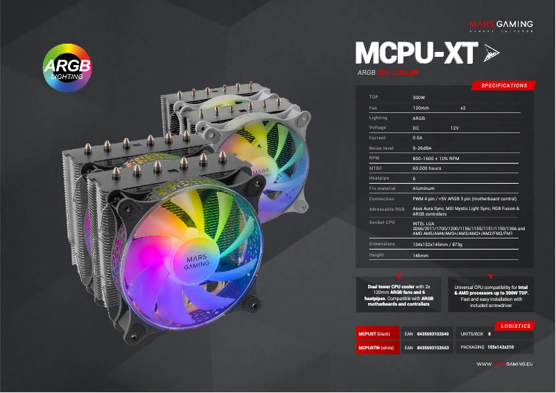 Page 1 de la notice Fiche technique Mars Gaming MCPU-XT