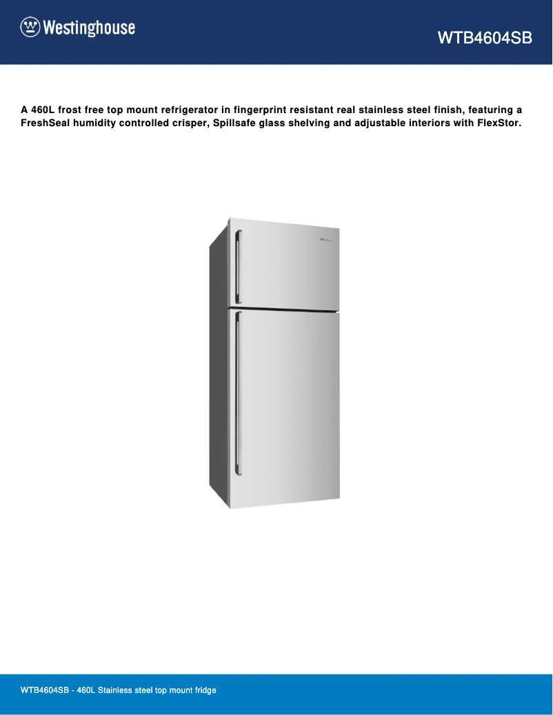 Page 1 de la notice Fiche technique Westinghouse WTB4604SB
