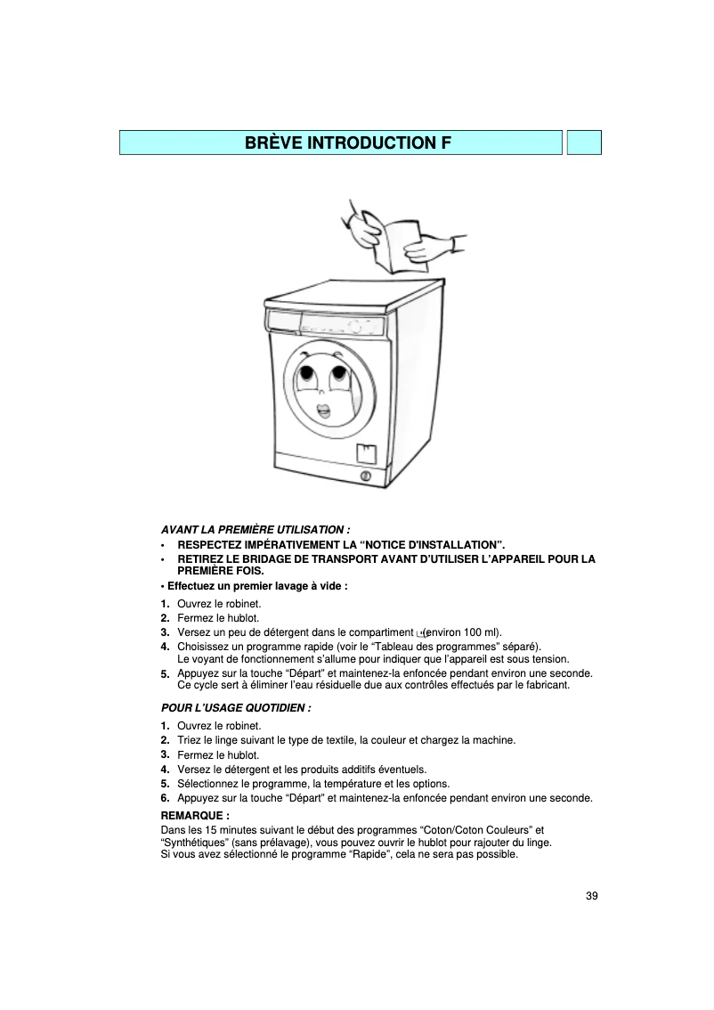 Page n°1 - Manuel utilisateur Bauknecht WA 2558