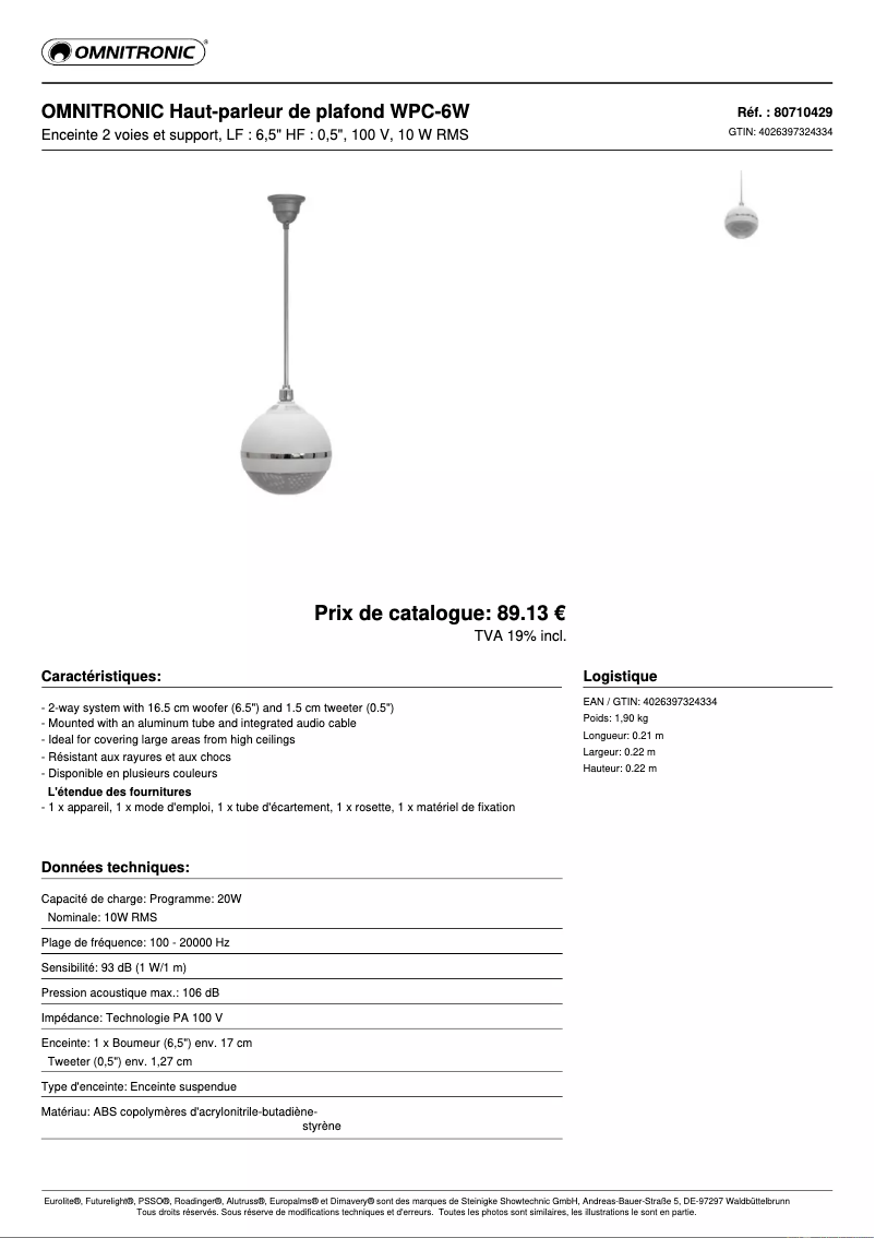 Page n°1 - Fiche technique Omnitronic WPC-6W
