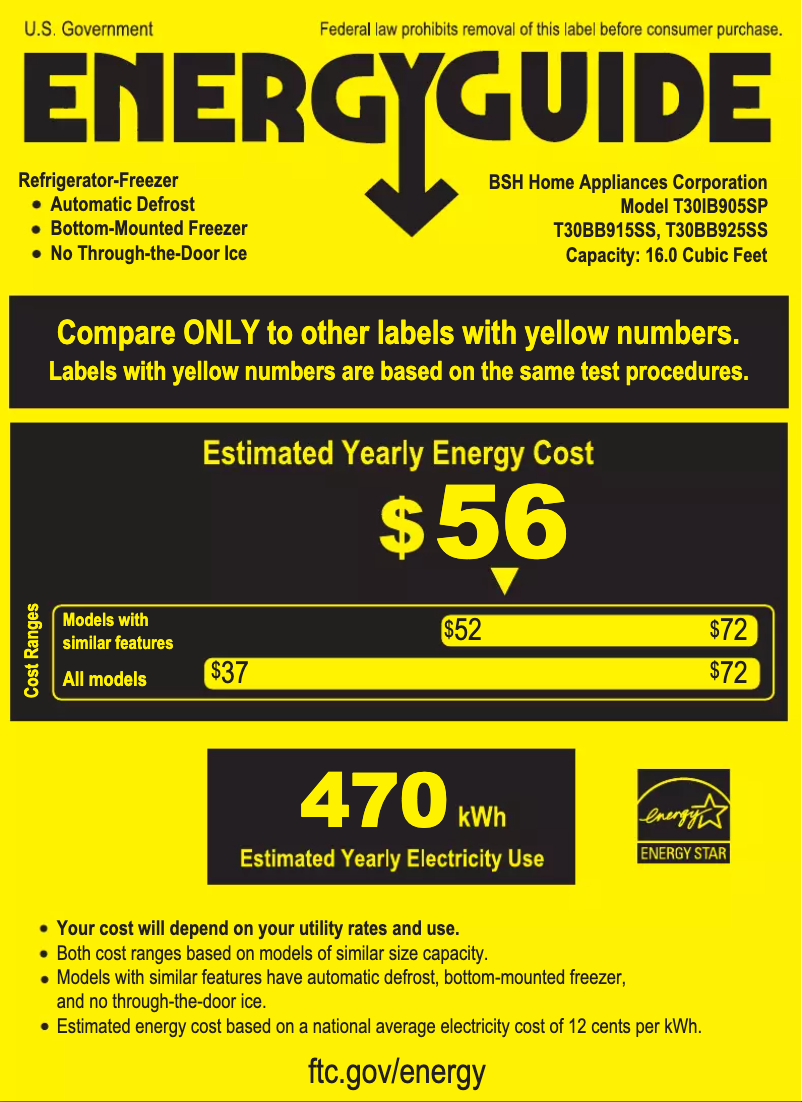 Page 1 de la notice Label énergétique Thermador T30BB915SS