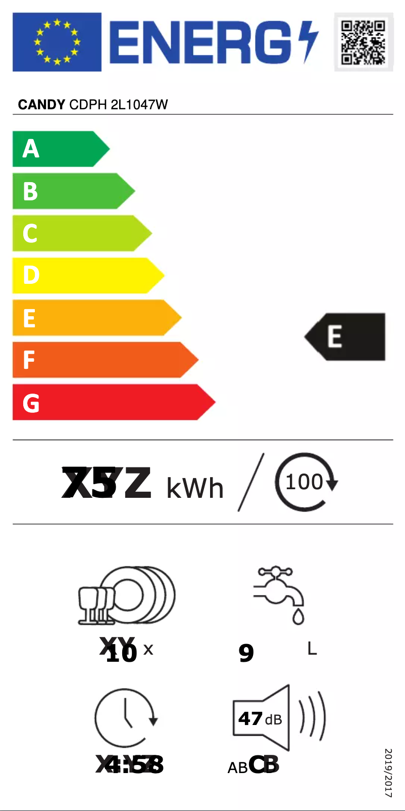 Page n°1 - Label énergétique Candy CDPH 2L1047W
