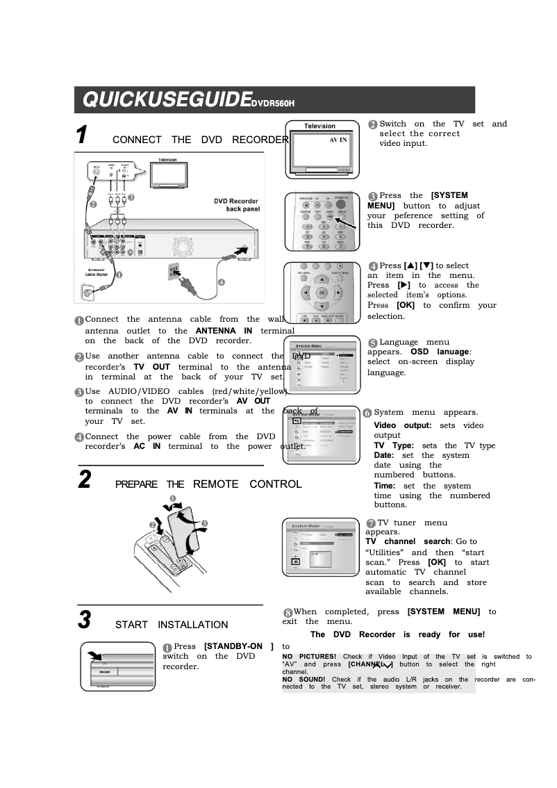 Page 1 de la notice Guide de démarrage rapide Philips DVDR560H