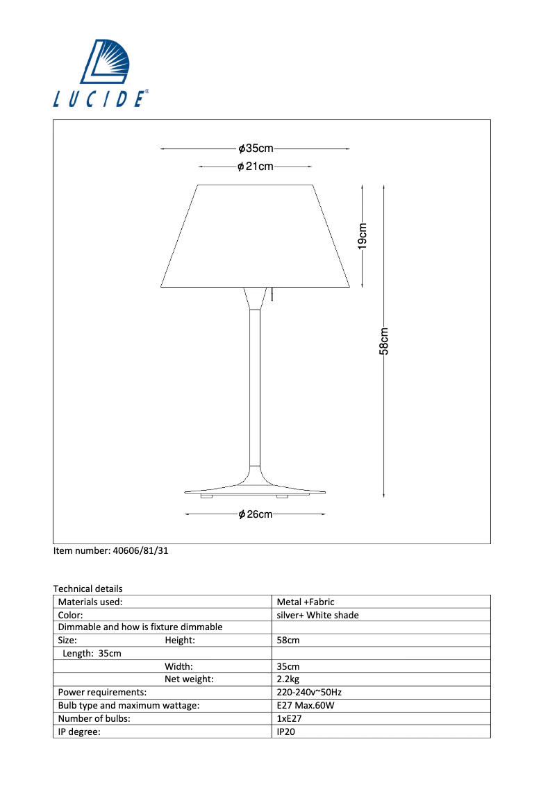 Page n°1 - Manuel utilisateur Lucide Ines 40606/81/31