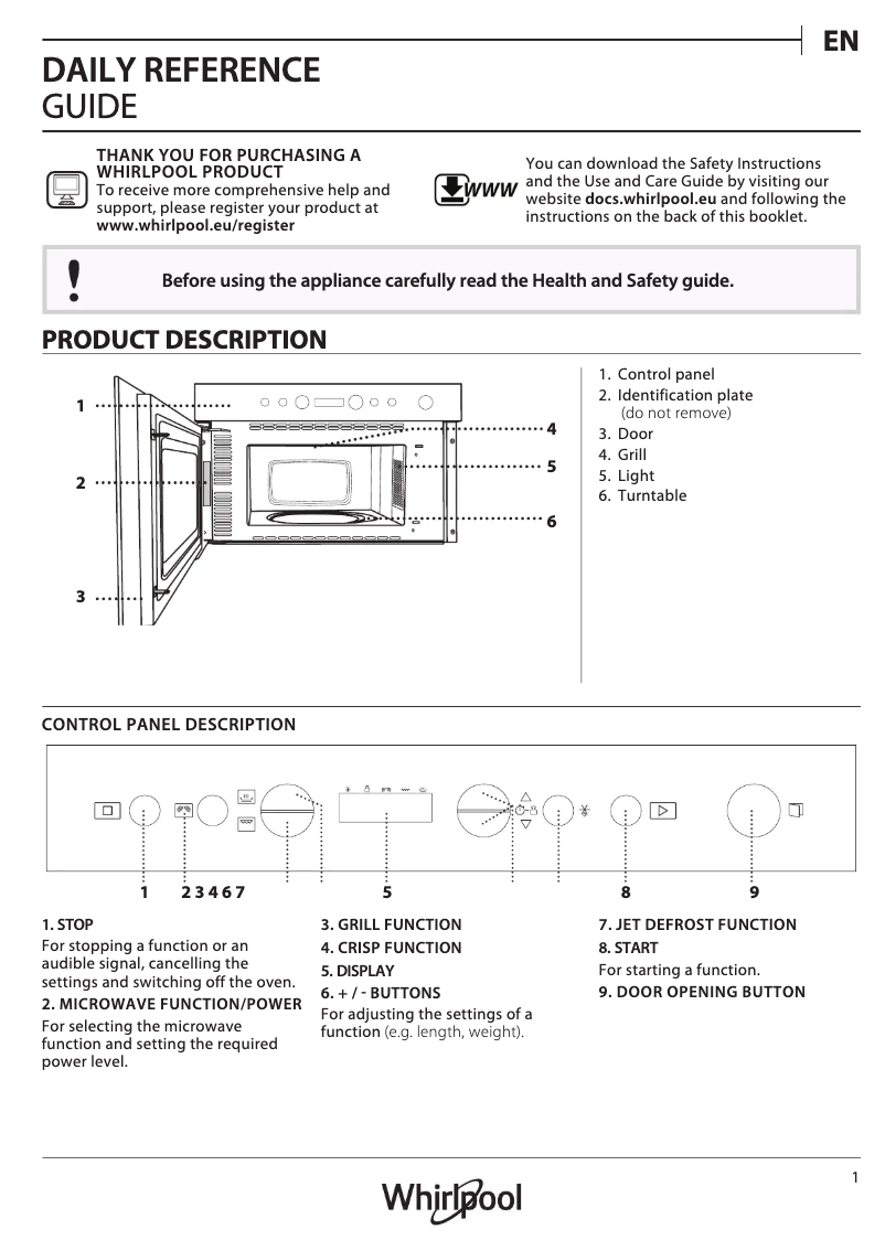 Page 1 de la notice Guide d'installation Whirlpool W9 MN840 IXL