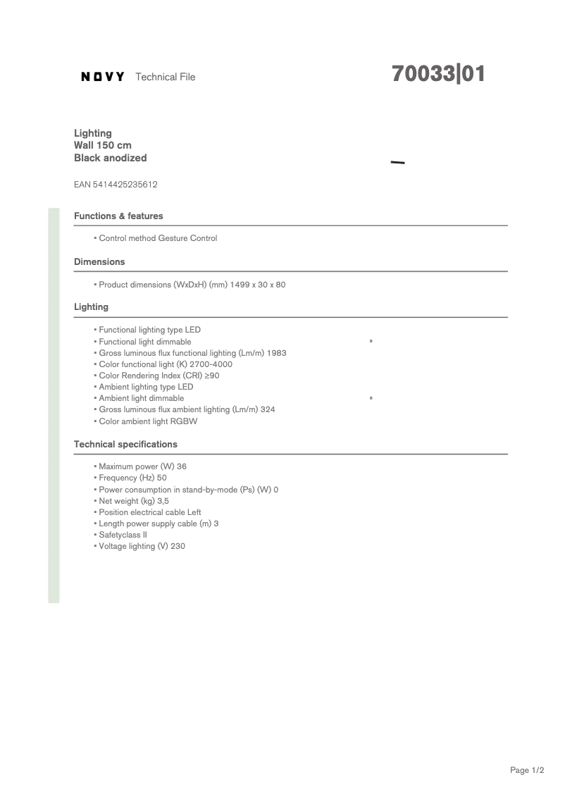 Page 1 de la notice Fiche technique Novy Wall 70033