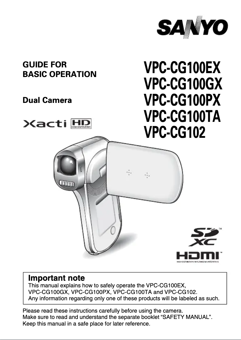 Page n°1 - Manuel utilisateur Sanyo Xacti VPC-CG100PX