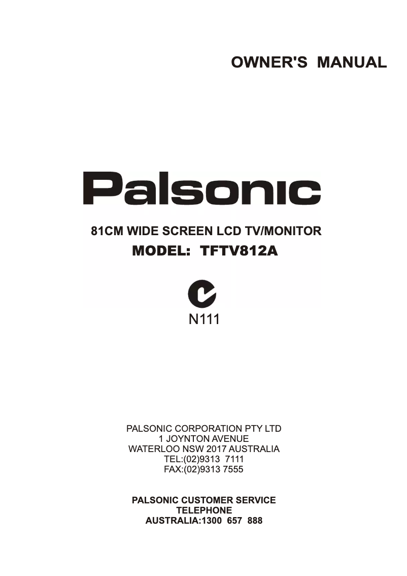 Page n°1 - Manuel utilisateur Palsonic TFTV812A