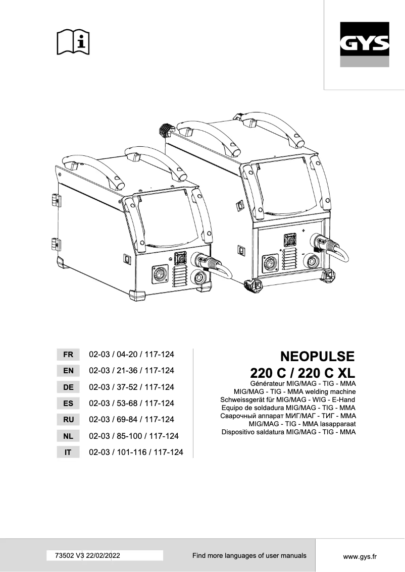 Page 1 de la notice Manuel utilisateur GYS Neopulse 220 C