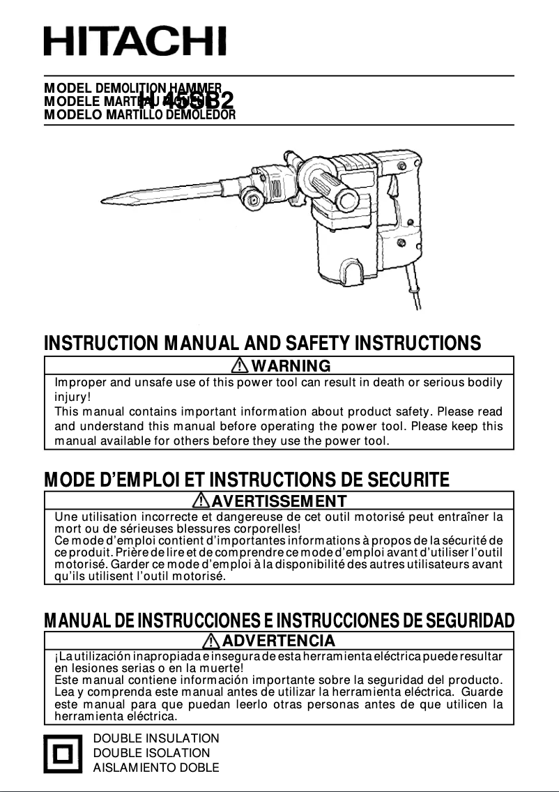 Page 1 de la notice Manuel utilisateur Hitachi H 45SB2