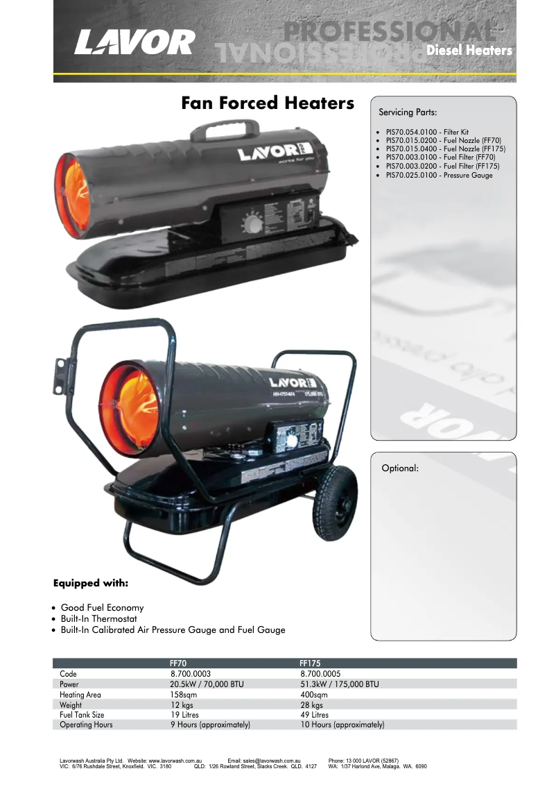 Page 1 de la notice Fiche technique Lavorwash FF175