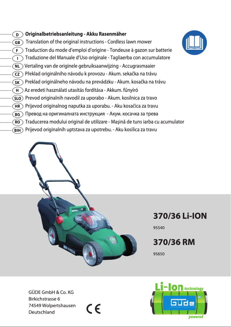 Page 1 de la notice Manuel utilisateur Güde 370/36 RM ohne Akku