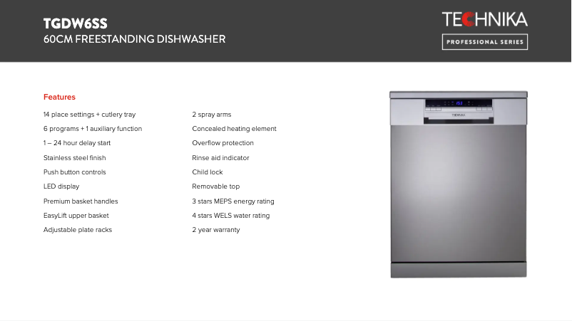 Página 1 del manual Ficha técnica Technika TGDW6SS