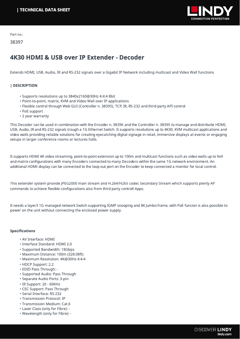 Page 1 de la notice Manuel utilisateur Lindy 38397