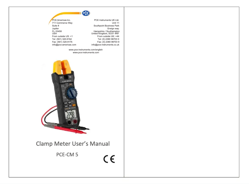 Page n°1 - Manuel utilisateur PCE Instruments PCE-CM 5