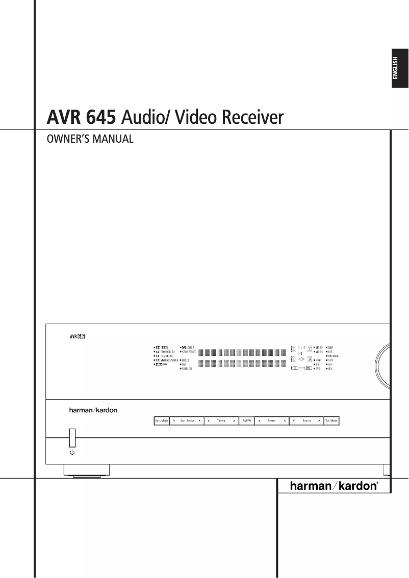 Page 1 de la notice Manuel utilisateur Harman Kardon AVR 645