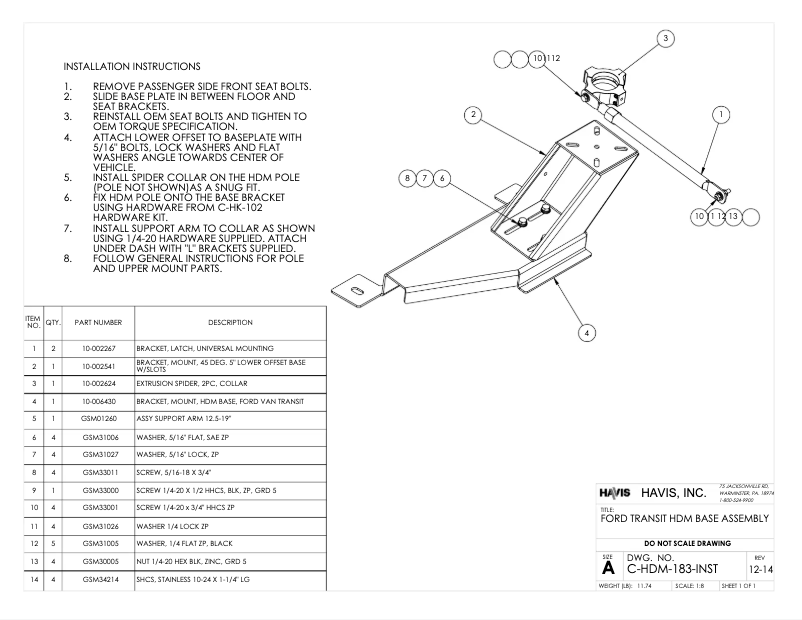 Page 1 de la notice Manuel utilisateur Havis C-HDM-183
