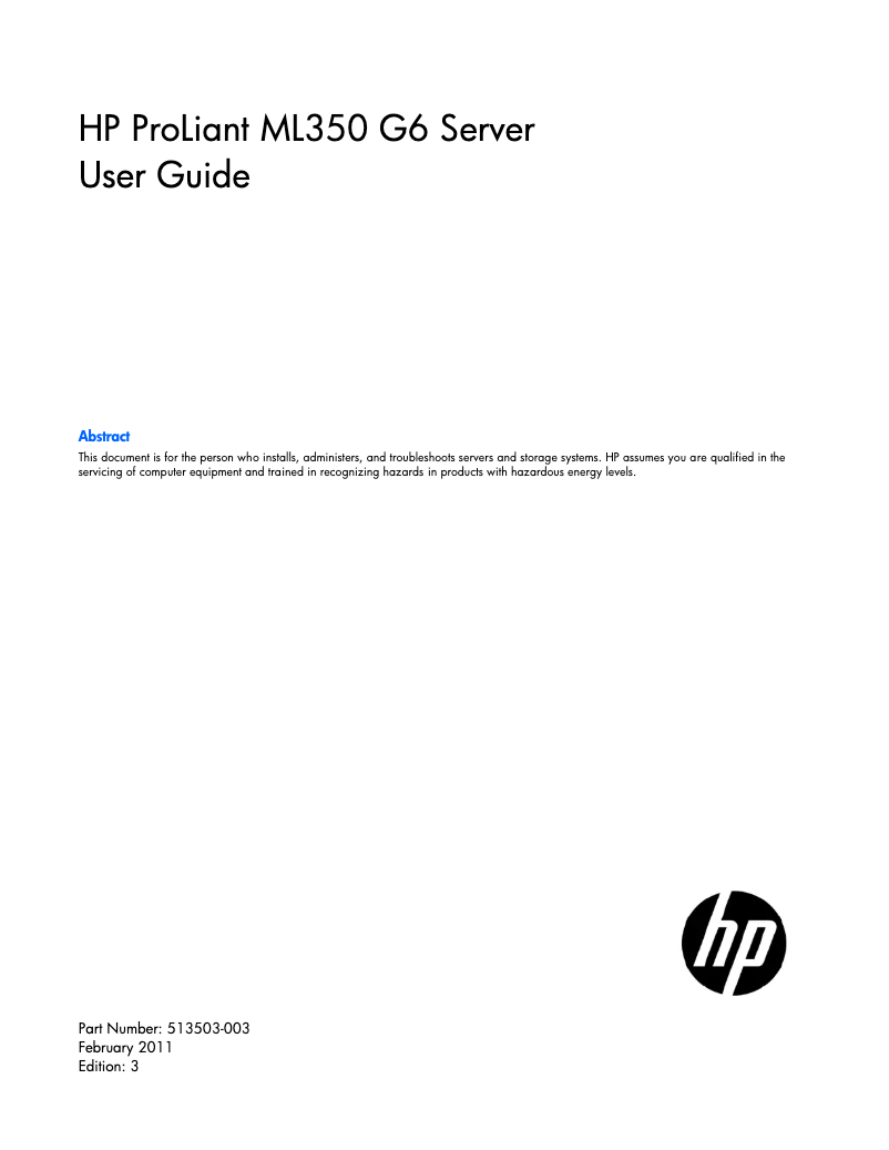 Página 1 del manual Manual de usuario HP ProLiant ML350 G6