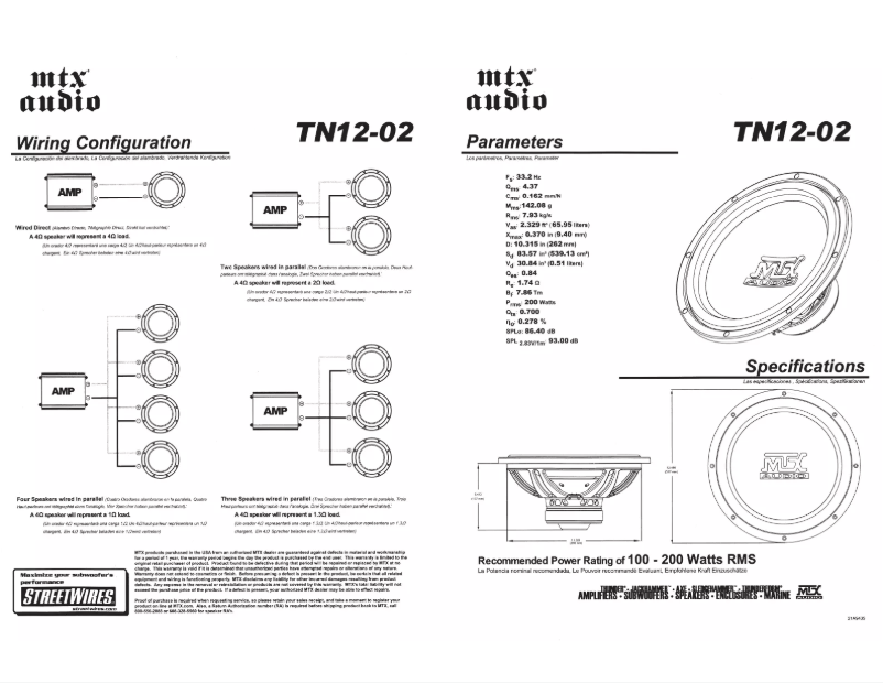 Page n°1 - Manuel utilisateur MTX Audio TN12-02