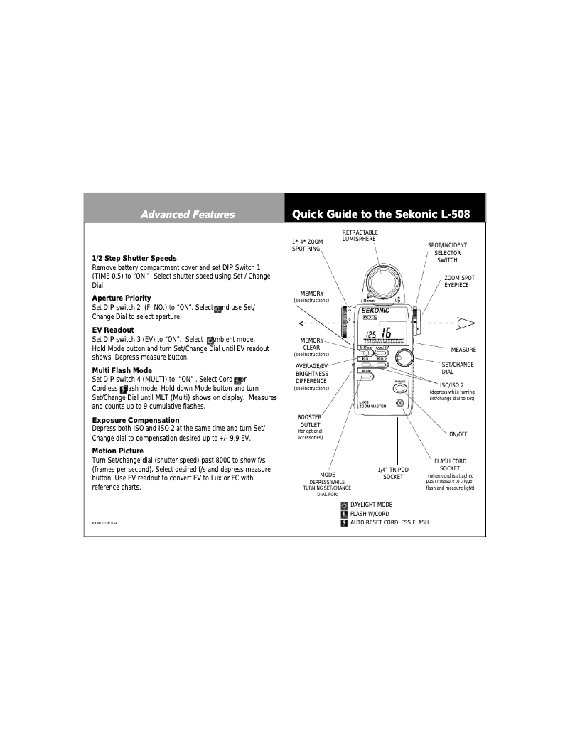 Page 1 de la notice Manuel utilisateur Sekonic L-508