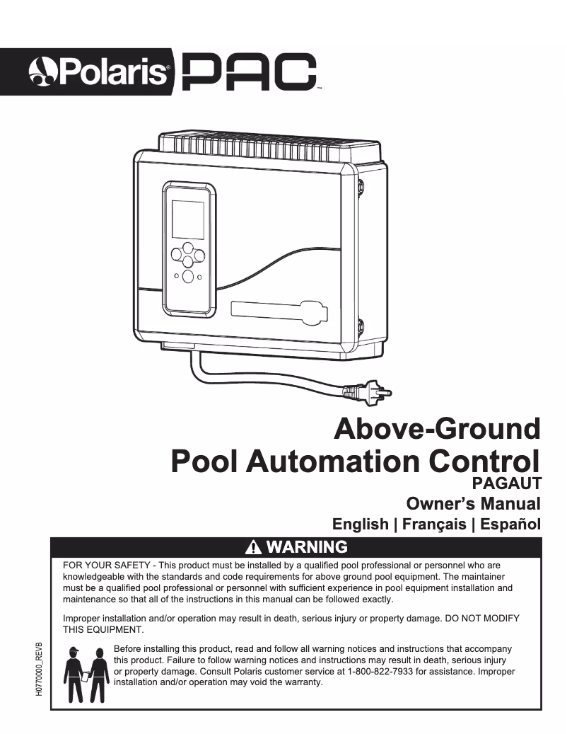 Page 1 de la notice Manuel utilisateur Polaris PAC PAGAUT