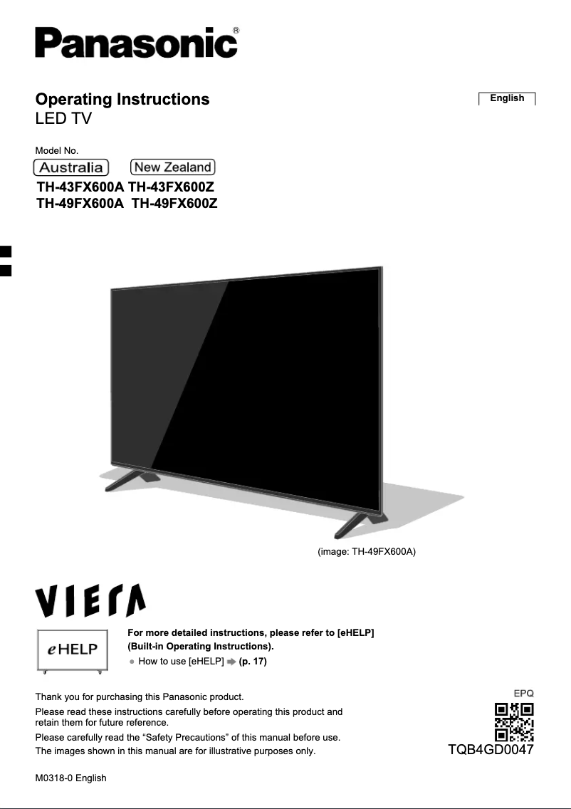 Image de la première page du manuel de l'appareil TH-49FX600A