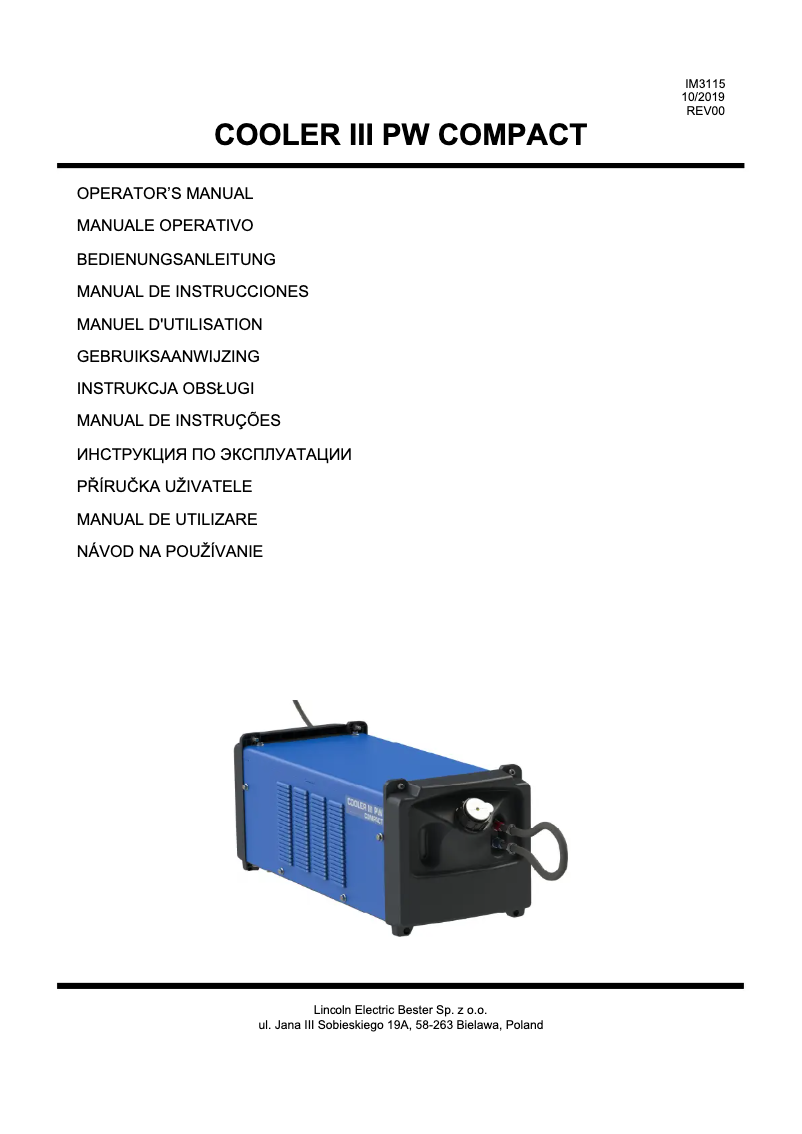 Page 1 de la notice Manuel utilisateur Lincoln Electric COOLER III PW COMPACT