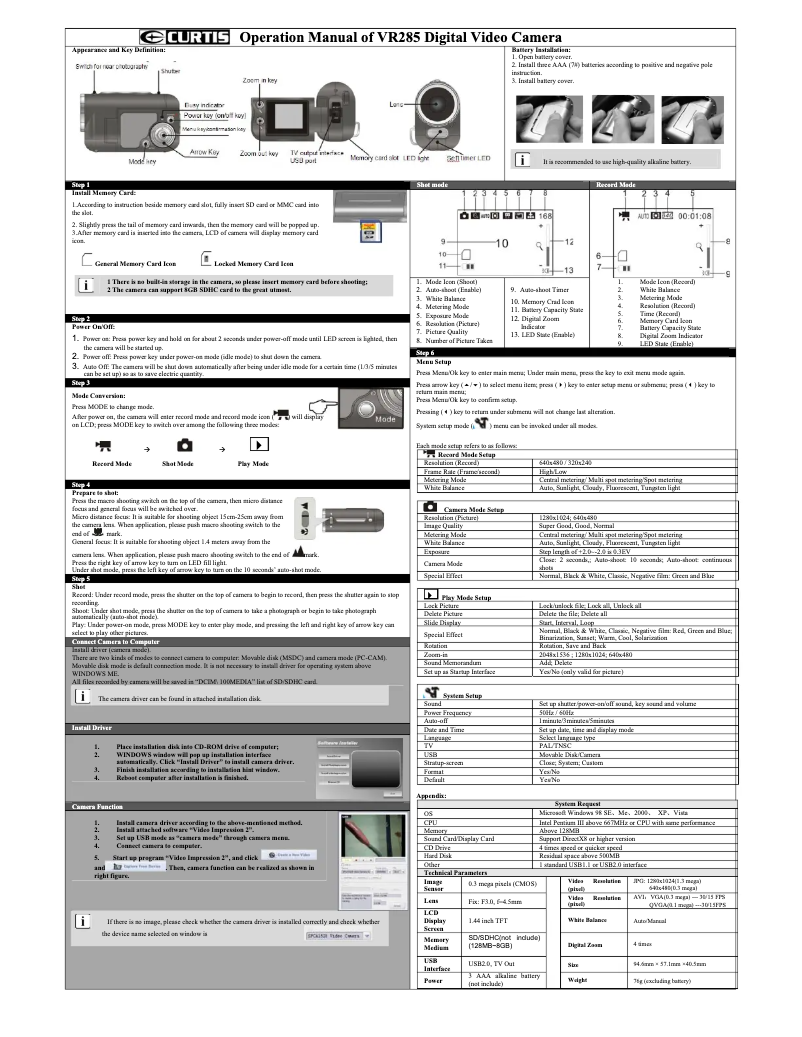 Page 1 de la notice Manuel utilisateur Curtis VR285