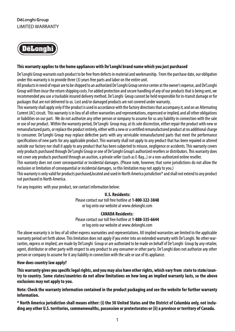 Page 1 de la notice Manuel utilisateur DeLonghi HSX4315ECA