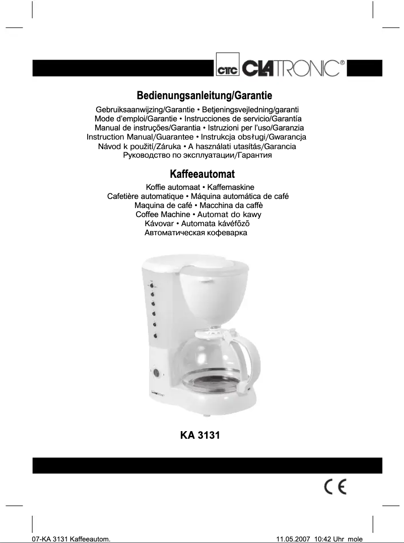 Page 1 de la notice Manuel utilisateur Clatronic KA 3131