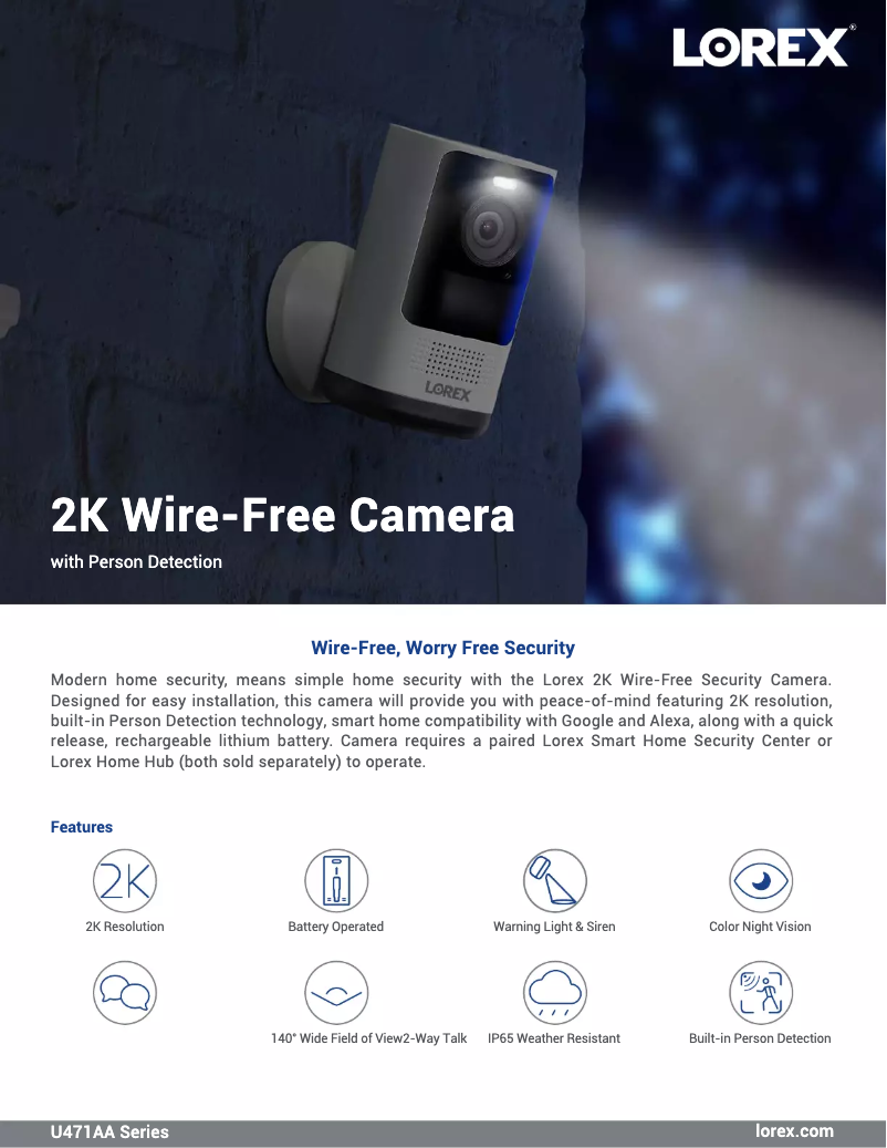 Page 1 de la notice Fiche technique Lorex U471AA-E