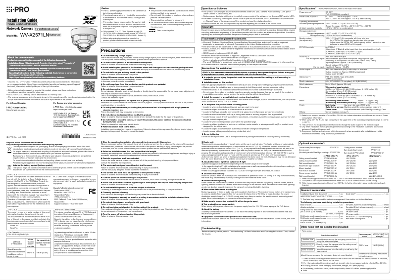 Image de la première page du manuel de l'appareil WV-X2571LN