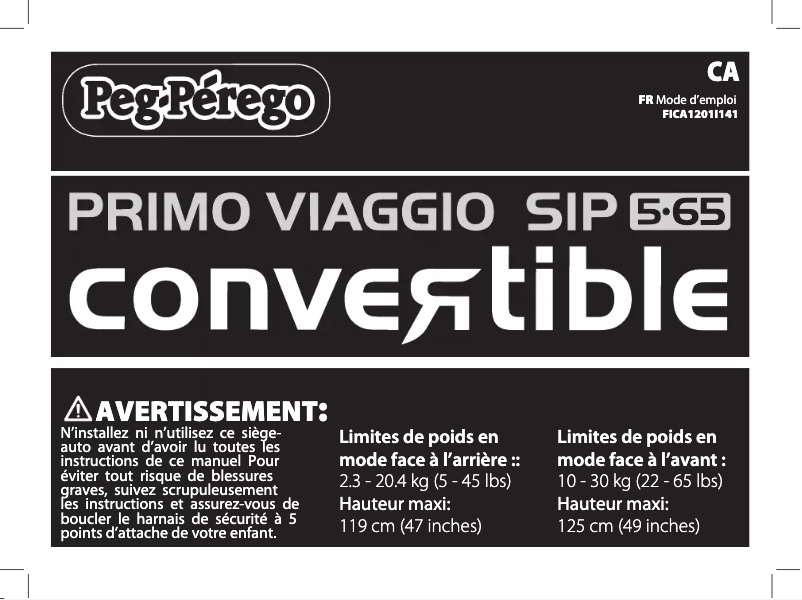 Page 1 de la notice Manuel utilisateur Peg Perego Primo Viaggio Convertible