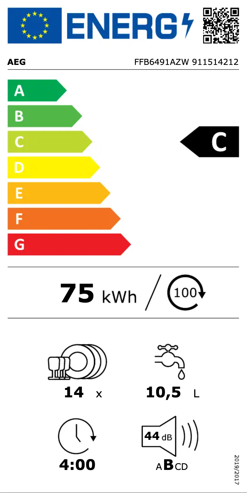 Page n°1 - Label énergétique AEG FFB6491AZW