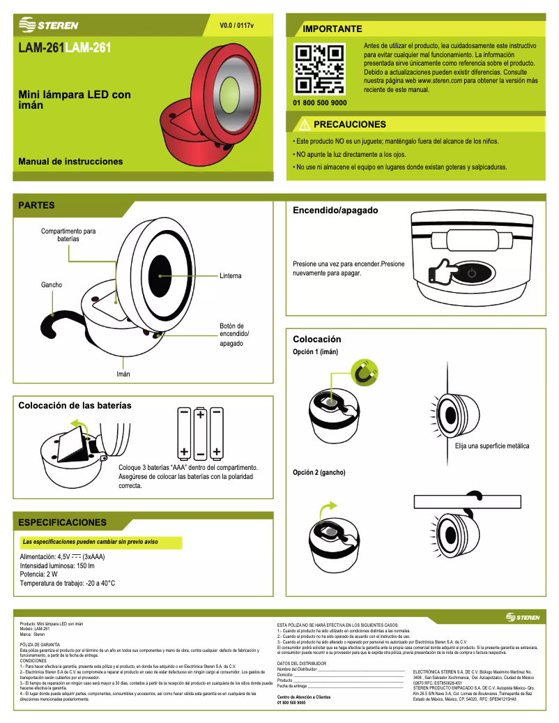 Page 1 de la notice Manuel utilisateur Steren LAM-261