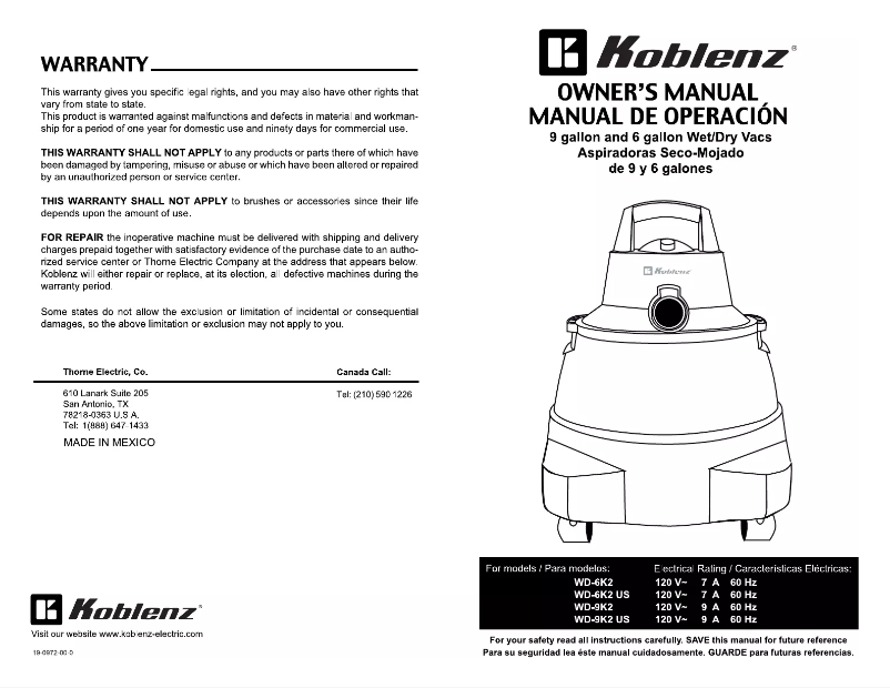 Page 1 de la notice Manuel utilisateur Koblenz WD-9K2 US