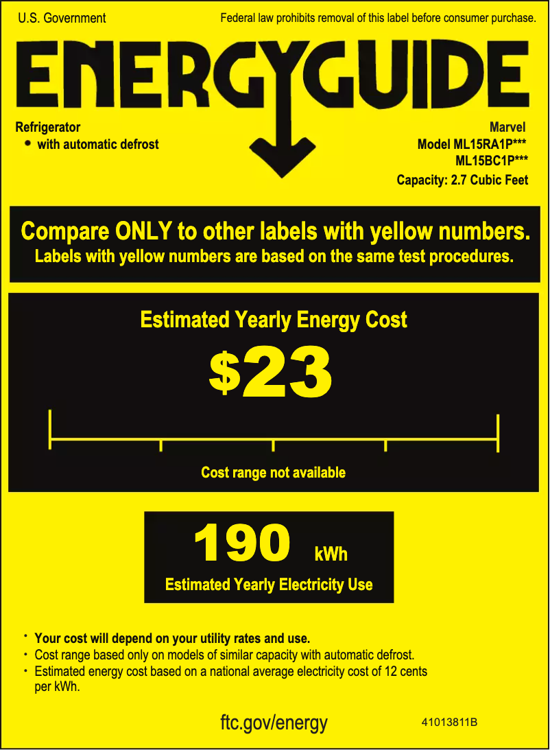 Page 1 de la notice Label énergétique Marvel ML15RAP2RP