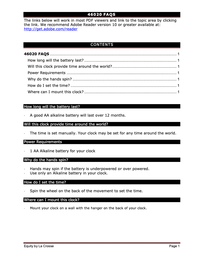 Page 1 de la notice FAQ La Crosse Technology 46020