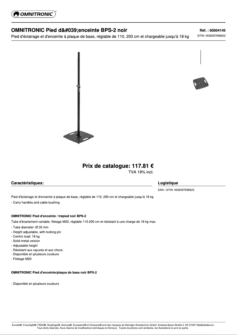 Page 1 of the manual Technical Sheet Omnitronic BPS-2