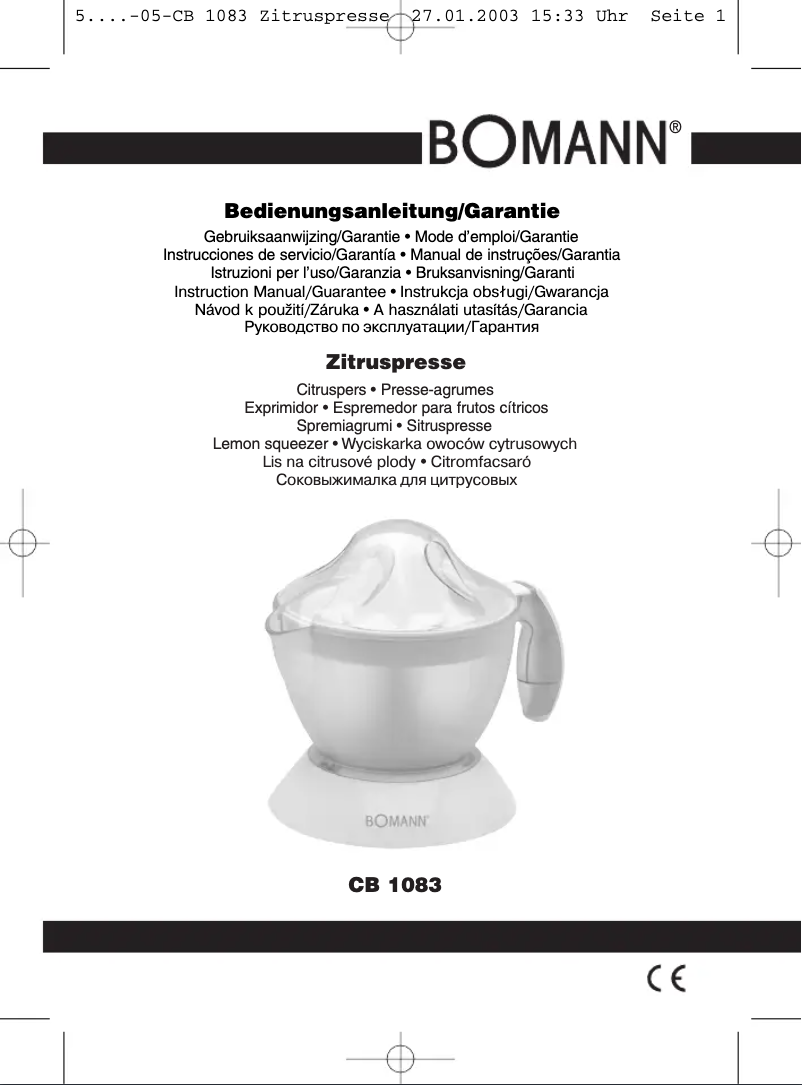 Page 1 de la notice Manuel utilisateur Bomann CB 1083