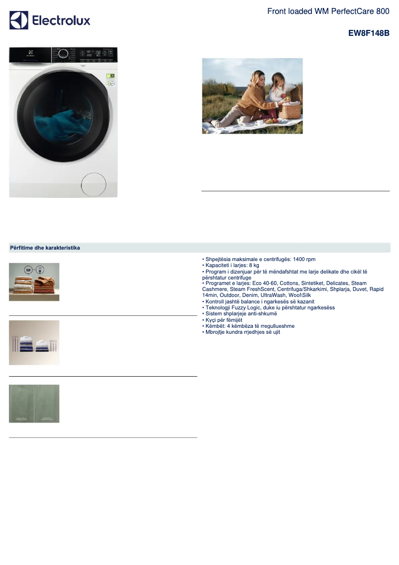 Page n°1 - Fiche technique Electrolux EW8F148B