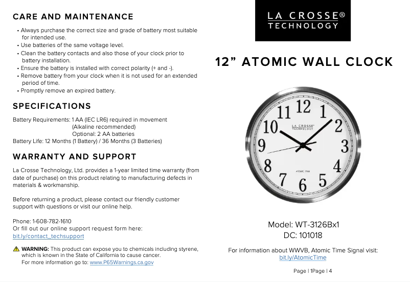 Page n°1 - Manuel utilisateur La Crosse Technology WT-3126BX1
